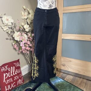 Western Embroidered Snap Pants Women's L Black Flare Rodeo Cowgirl Boho